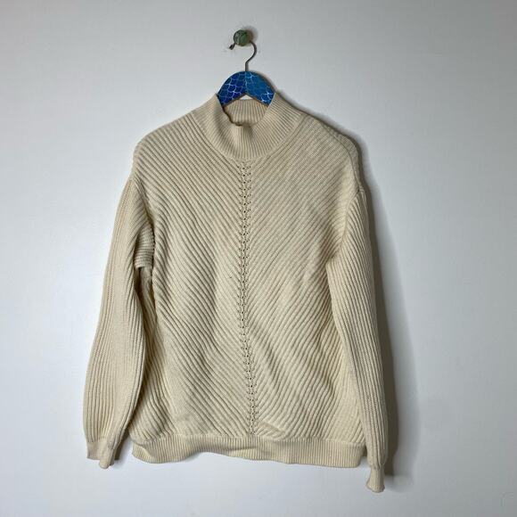 MARINE LAYER Skylar Turtleneck Sweater Ivory Cotton Wool Blend Size Large - Picture 9 of 9